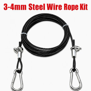 Bộ dây thép không gỉ 3mm 4mm có kẹp lớp phủ PVC màu đen Khóa lò xo cho dây phơi quần áo Dây xích chó Tấm che nắng Lều