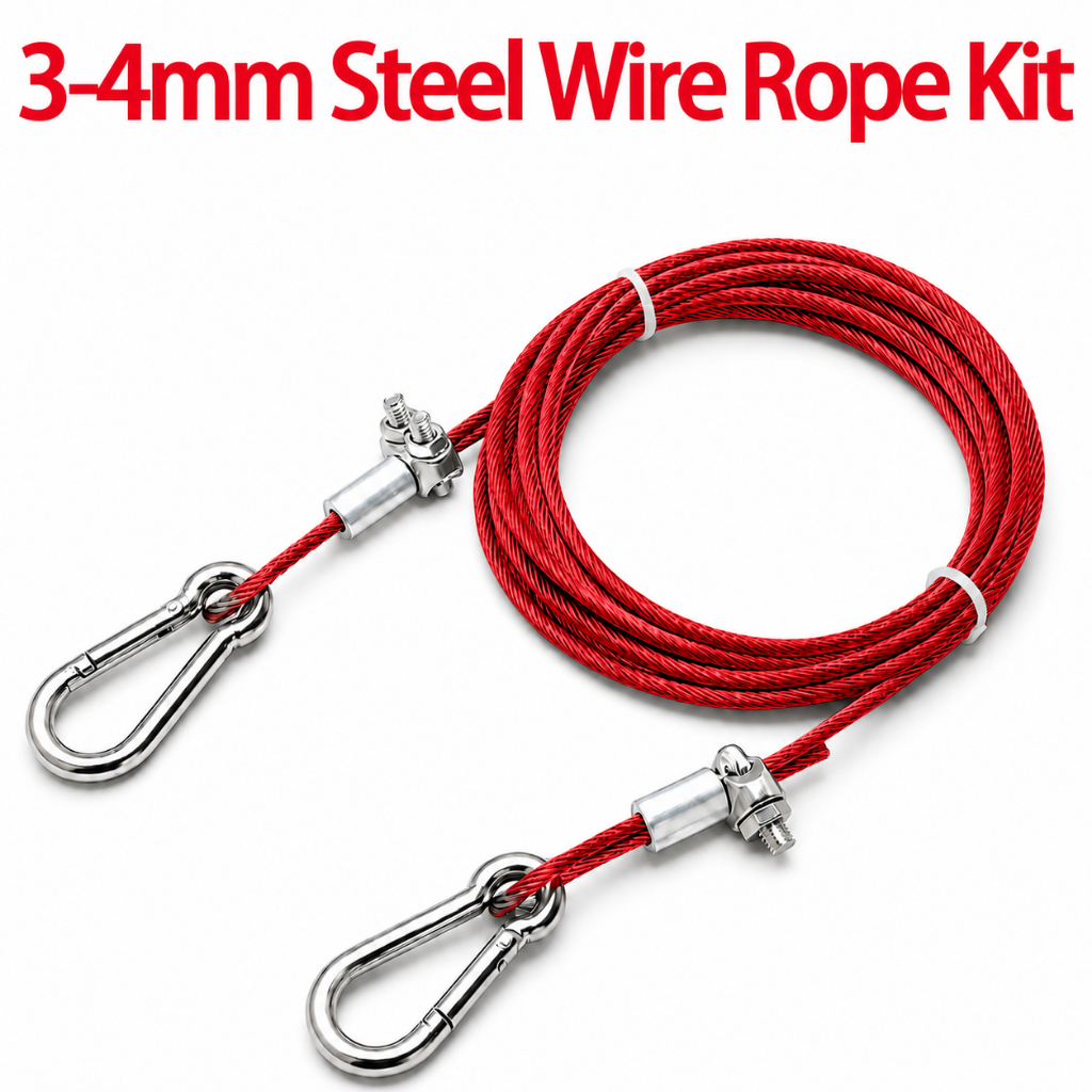 Bộ dây cáp dây thép màu đỏ 3mm 4mm PVC bọc song công kẹp khóa lò xo cho lều cắm trại Tán lan can Clothingline