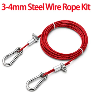 Bộ dây cáp dây thép màu đỏ 3mm 4mm PVC bọc song công kẹp khóa lò xo cho lều cắm trại Tán lan can Clothingline