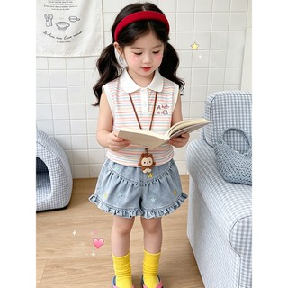 MuyoNowo Bé Gái Nhẹ Rửa Denim Ruffle Quần Short Hoa Nhỏ Thêu Eo Co Giãn Trẻ Em Mùa Hè Skort