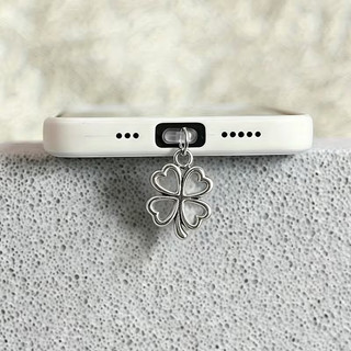 Điện thoại di động Cắm chống bụi diy Bạc rỗng Clover Mặt dây chuyền Trang trí điện thoại di động