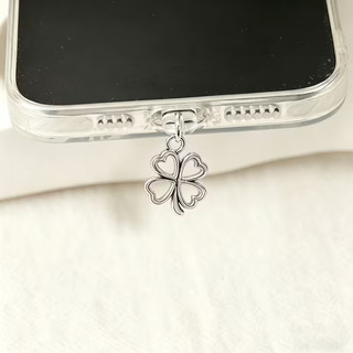 Điện thoại di động Cắm chống bụi diy Bạc rỗng Clover Mặt dây chuyền Trang trí điện thoại di động