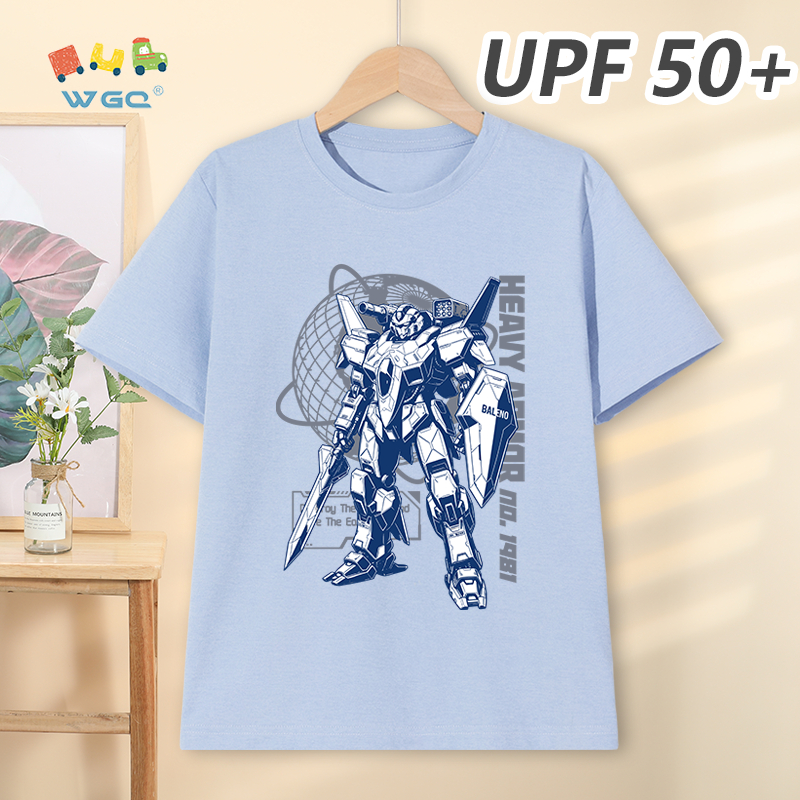 W.G.Q Áo thun bé trai，Phong cách mới mùa hè có chức năng chống nắng UPF50 +，Thoải mái mát mẻ，thấm mồ hôi thoáng khí，có in hình Robot