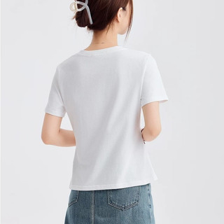 [MIZIQI] Áo thun ngắn tay cổ chữ V viền không đều mùa hè dành cho nữ, thiết kế xẻ bên hông dành cho nữ