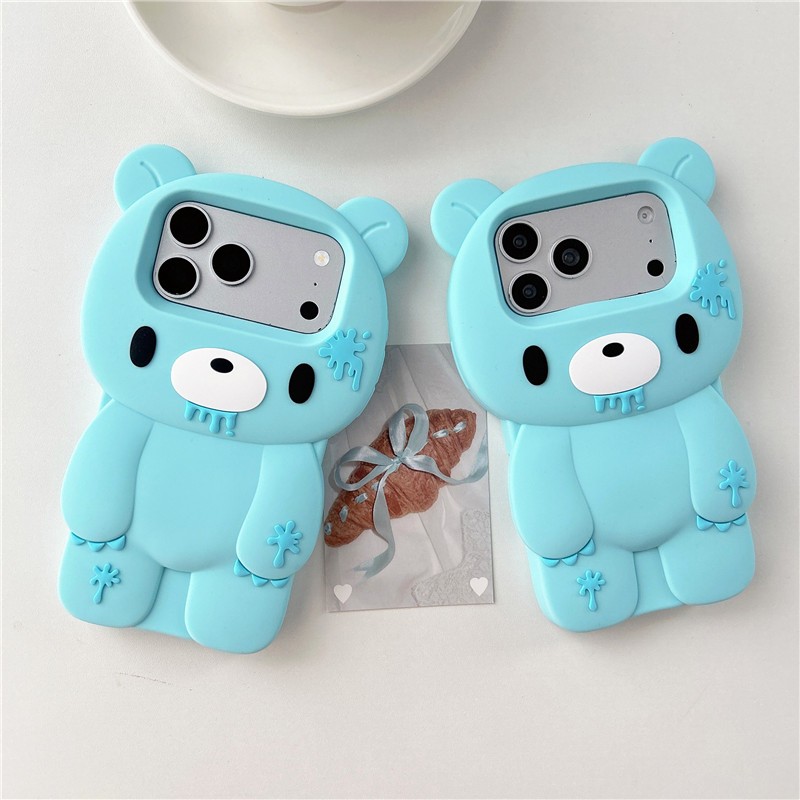 IPhone 17 Pro Max Blue bear pattern Silicone gel chất liệu điện thoại