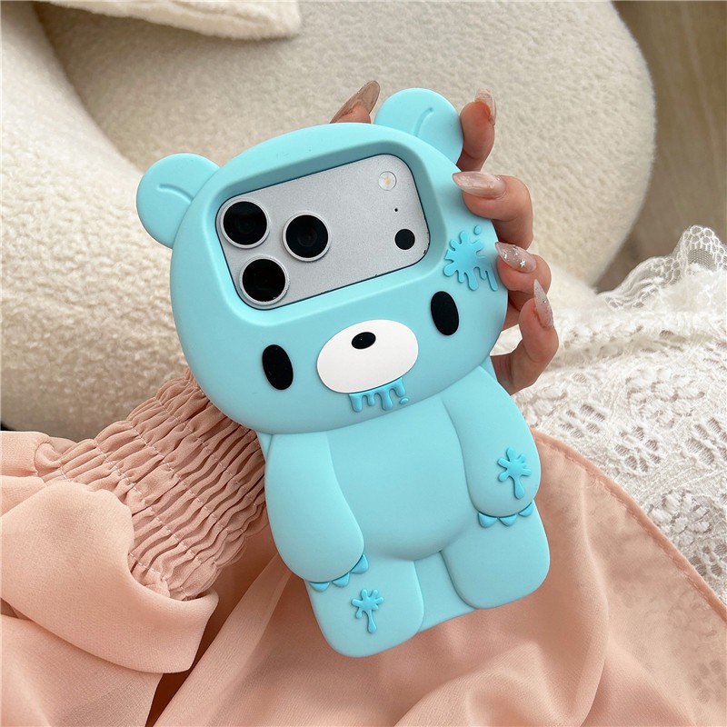 IPhone 17 Pro Max Blue bear pattern Silicone gel chất liệu điện thoại