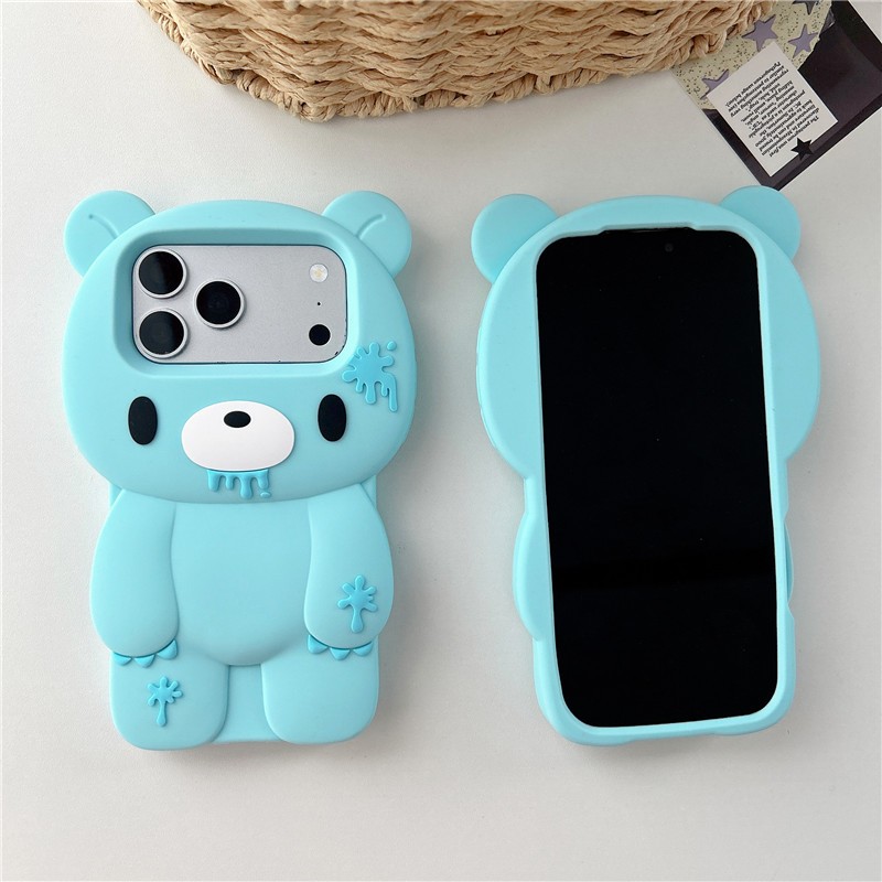 IPhone 17 Pro Max Blue bear pattern Silicone gel chất liệu điện thoại