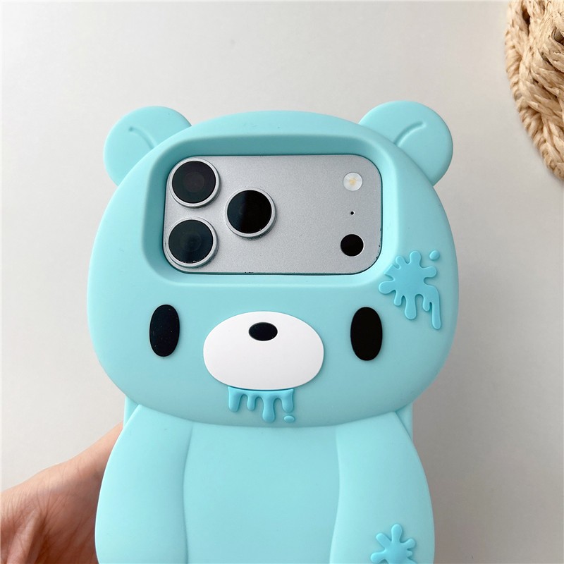 IPhone 17 Pro Max Blue bear pattern Silicone gel chất liệu điện thoại