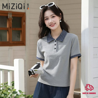 【MiZiQi】Áo thun cổ Polo kẻ sọc mùa hè dành cho nữ, Áo ngắn tay thường ngày giảm tuổi