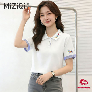 【MIZIQI】áo kiểu nữ Áo thun ngắn tay cổ polo cotton nguyên chất dành cho nữ, áo đi làm mùa hè
