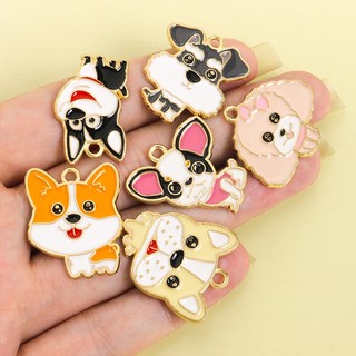 10 chiếc Charm hợp kim dầu nhỏ giọt cho thú cưng dễ thương - Chihuahua / Husky / Corgi / Poodle, Móc khóa vòng cổ Mặt dây chuyền động vật hoạt hình DIY - Thẻ chó / Trang trí cổ áo