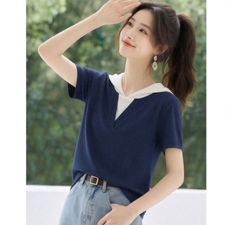 【MiZiQi】Áo thun ngắn tay có mũ trùm đầu cho nữ, áo hai dây giả mùa hè