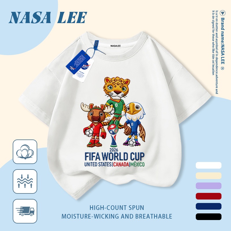 [Giao hàng trong ngày] Áo thun Cotton nguyên chất màu trắng cho trẻ em NASA Áo thun Cotton thoáng khí hoạt hình xu hướng động vật in hình 3-16 tuổi bé trai bé gái tay ngắn thông thường