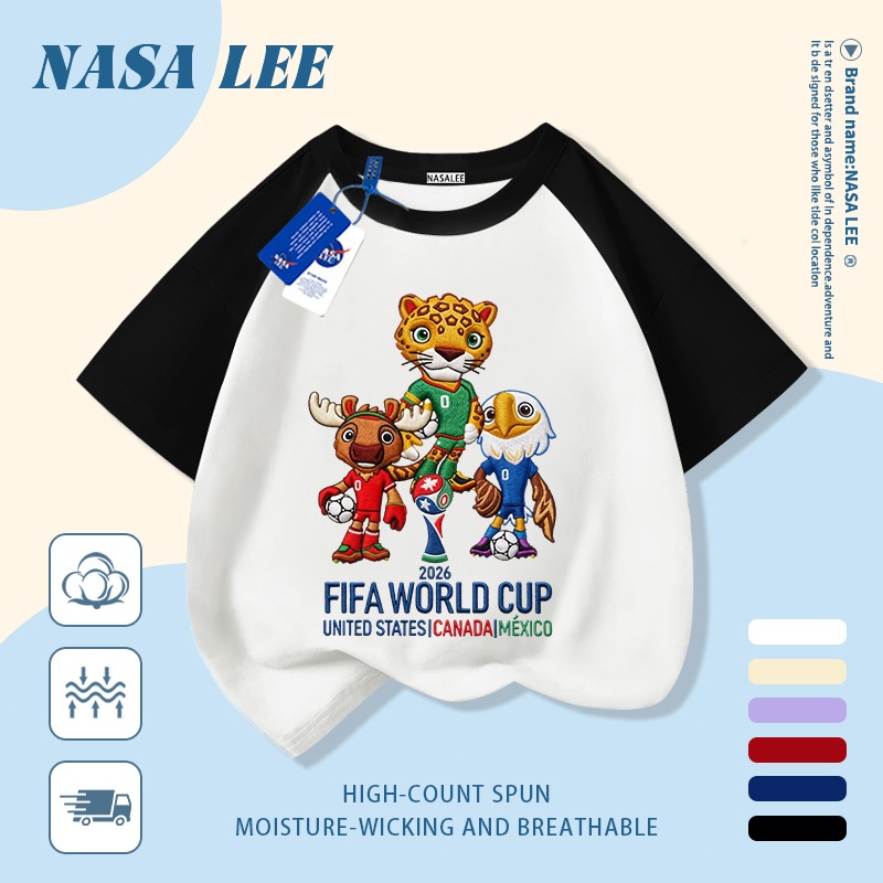 [Giao hàng trong ngày] Áo thun Cotton nguyên chất màu trắng cho trẻ em NASA Áo thun Cotton thoáng khí hoạt hình xu hướng động vật in hình 3-16 tuổi bé trai bé gái tay ngắn thông thường