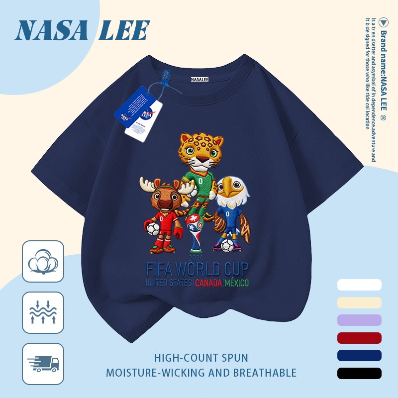 [Giao hàng trong ngày] Áo thun Cotton nguyên chất màu trắng cho trẻ em NASA Áo thun Cotton thoáng khí hoạt hình xu hướng động vật in hình 3-16 tuổi bé trai bé gái tay ngắn thông thường