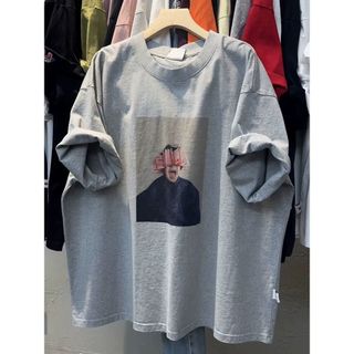 Áo thun nữ tay ngắn cổ tròn in hình hoạt hình, chất liệu cotton, kiểu dáng rộng, phong cách lười