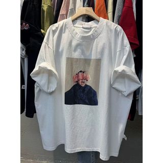 Áo thun nữ tay ngắn cổ tròn in hình hoạt hình, chất liệu cotton, kiểu dáng rộng, phong cách lười