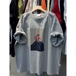 Áo thun nữ tay ngắn cổ tròn in hình hoạt hình, chất liệu cotton, kiểu dáng rộng, phong cách lười