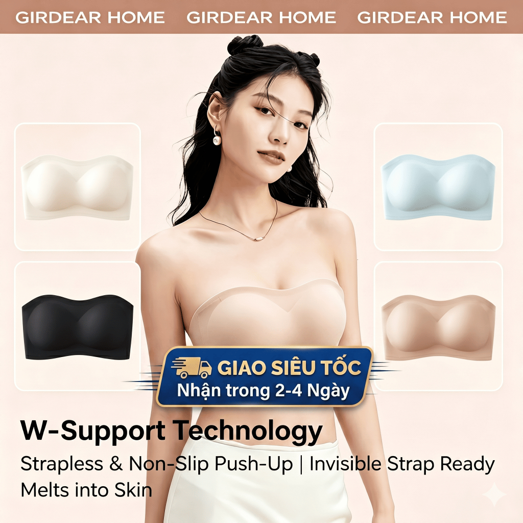 Girderear Home 2 Chiếc Áo Ngực Không Dây Nữ Lưng Ngực Nhỏ Nhìn Lớn Hơn Đệm Chống Trơn Trượt Push Up Bandeau Vô Hình Chống Tiếp Xúc Cho Đám Cưới Cô Dâu, 7631FC01