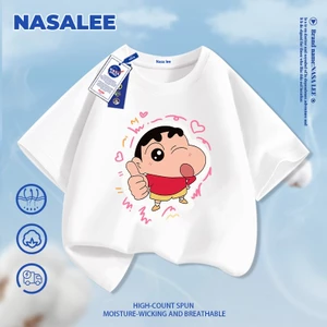 NASA Crayon Shin-Chan In Hình Trẻ Em Ngắn Tay Cotton Nguyên Chất Loại A Bé Trai Bé Gái Mùa Hè Phong Cách Mới Dạo Phố Áo Thun