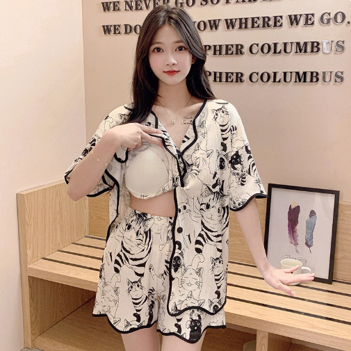 【Có miếng ngực】Áo ngủ nữ cotton thoáng mát, mặc nhà hay mặc ngoài đều đẹp, in họa tiết dễ thương, kiểu cardigan nữ trẻ trung, hàng mới xuân hè