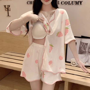 【Có miếng ngực】Áo ngủ nữ cotton thoáng mát, mặc nhà hay mặc ngoài đều đẹp, in họa tiết dễ thương, kiểu cardigan nữ trẻ trung, hàng mới xuân hè