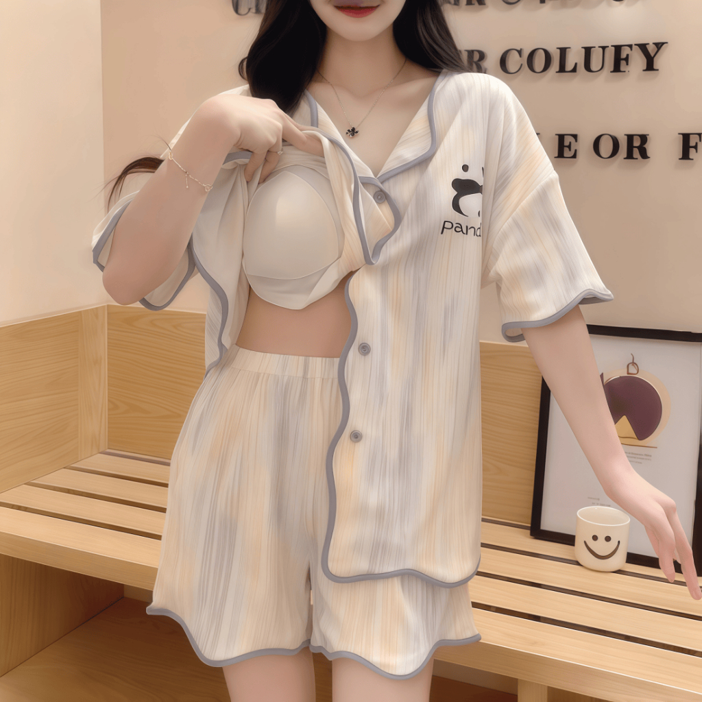 【Có miếng ngực】Áo ngủ nữ cotton thoáng mát, mặc nhà hay mặc ngoài đều đẹp, in họa tiết dễ thương, kiểu cardigan nữ trẻ trung, hàng mới xuân hè