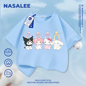 NASA Sanrio Bốn chiếc áo thun Cotton ngắn tay nguyên chất loại A cho bé trai bé gái mùa hè Áo thun mặc đường phố phong cách mới