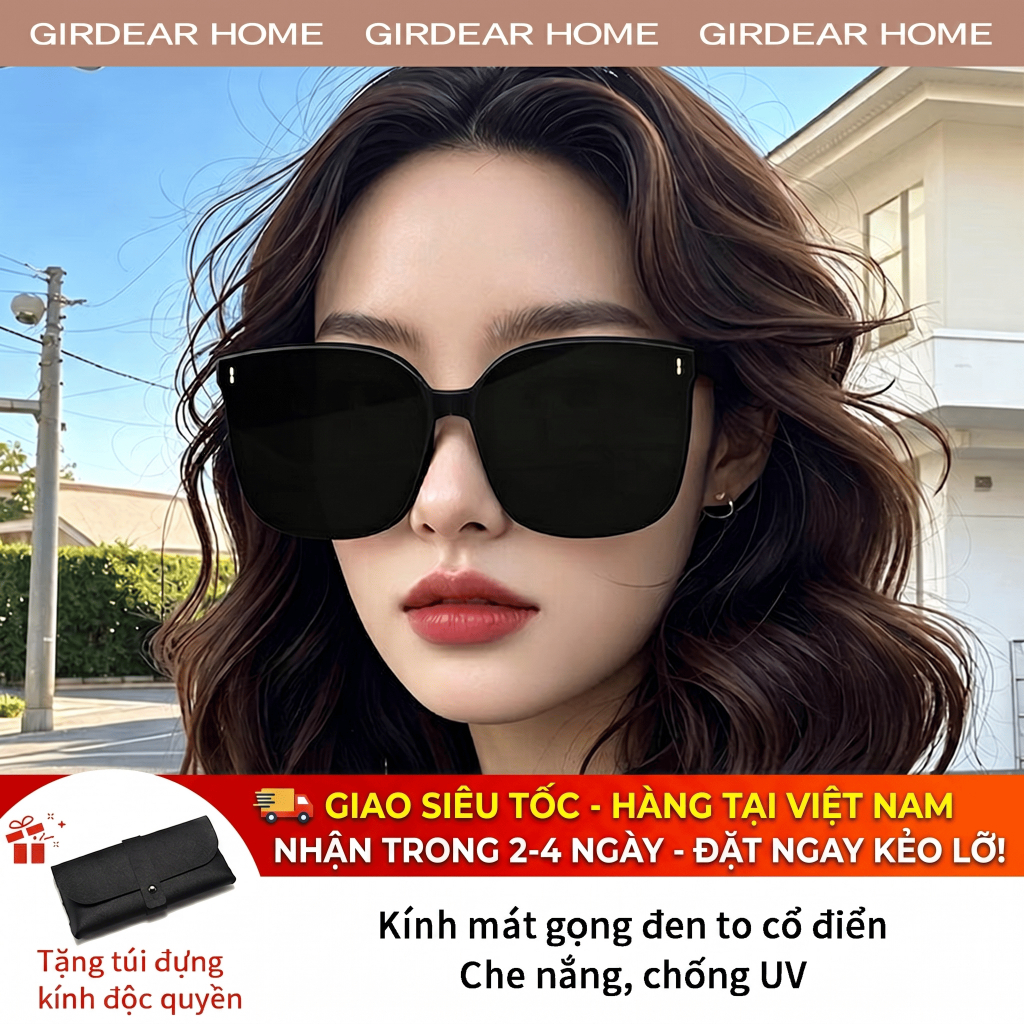 Girdear Home Kính Mát Vuông Hàn Quốc Dành Cho Nữ Phong Cách Cao Cấp Lái Xe Chống Tia UV Phân Cực Kính Chống Nắng Thời Trang Unisex, FW-BLACK