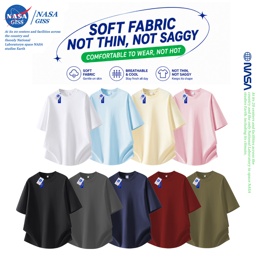 NASA Áo thun nam nữ Tay Lỡ thường Mùa hè Blank t-shirt hình form rộng Cổ tròn mềm mịn
