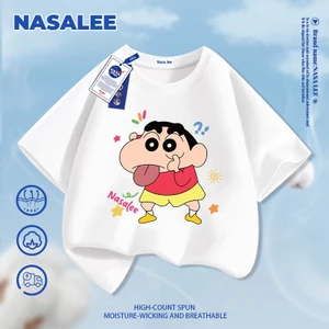 NASA Nohara Shinnosuke in hình trẻ em ngắn tay Cotton nguyên chất loại A cho bé trai bé gái mùa hè Áo thun mặc đường phố phong cách mới
