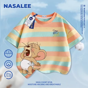 NASA Tefy In hình trẻ em ngắn tay Cotton nguyên chất loại A cho bé trai bé gái mùa hè Áo thun mặc đường phố phong cách mới