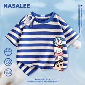 Áo thun Cotton nguyên chất ngắn tay phối hợp in hình chữ thập của NASA dành cho trẻ em loại A dành cho bé trai bé gái mùa hè Áo thun mặc đường phố phong cách mới