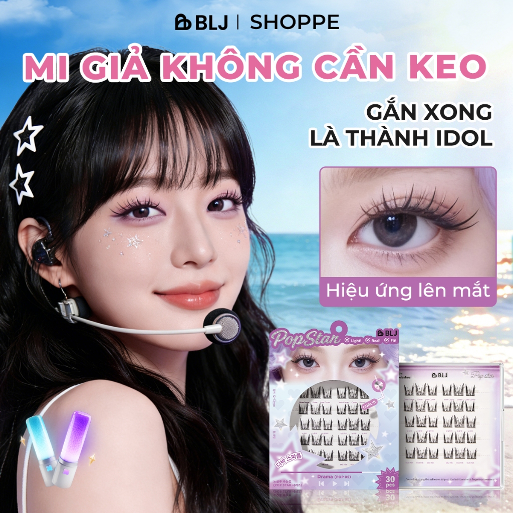 Lông mi giả không keo BLJ, Thiết kế cụm tự nhiên mềm mại, có thể tái sử dụng