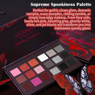 Bảng phấn mắt khói UCANBE 18 màu Goth – Đen, Đỏ, Xám, Bạc, Hồng, Burgundy – Mờ, lung linh, Kim loại – Halloween, Giáng sinh, Chú hề, Ma cà rồng, Joker, Trang phục SFX Makeu