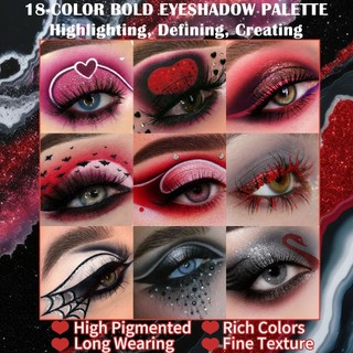 Bảng phấn mắt khói UCANBE 18 màu Goth – Đen, Đỏ, Xám, Bạc, Hồng, Burgundy – Mờ, lung linh, Kim loại – Halloween, Giáng sinh, Chú hề, Ma cà rồng, Joker, Trang phục SFX Makeu