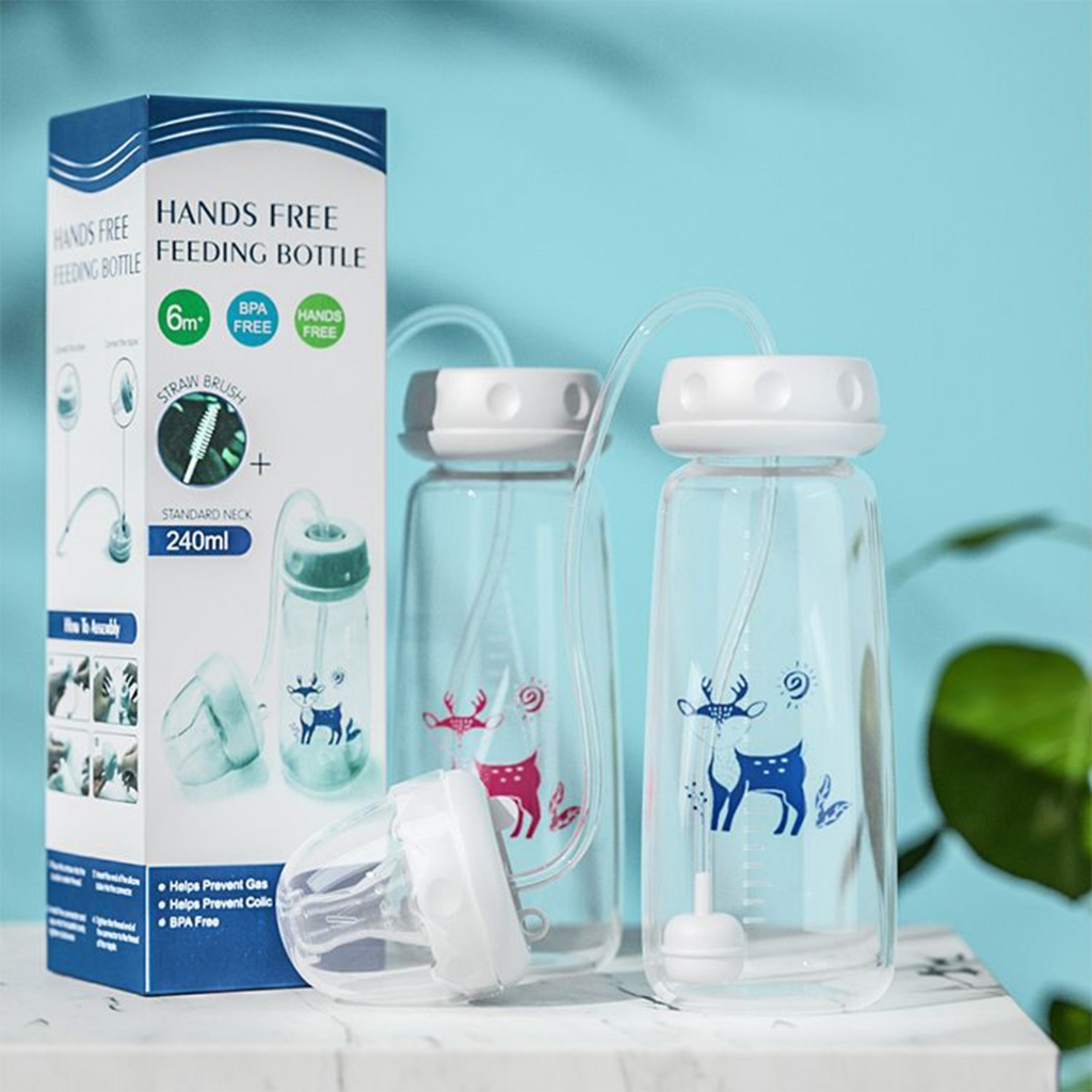 3 trong 1 rảnh tay 300ML Bình sữa cổ rộng cho bé Bình trữ sữa Bình sữa Máy tạo bọt chống rơi Trọng lực Bóng ăn