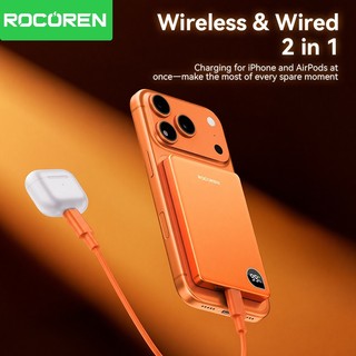 Rocoren Từ Tính Không Dây Power Bank 10000mAh Màn Hình Kỹ Thuật Số Powerbank 5000mAh Siêu Mỏng Di Động Sạc Pin Cho iPhone 17 16 Pro Max