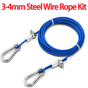 3mm 4mm Dây thép màu xanh Bộ dây cáp PVC bọc kẹp lò xo Khóa cho thú cưng Dây buộc cáp cắm trại Lều Clothingline