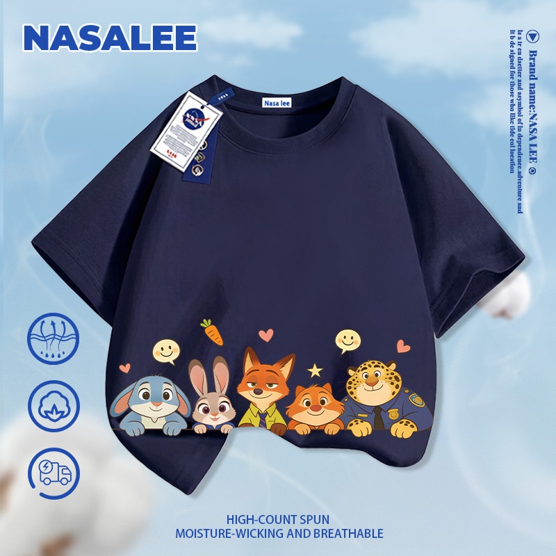 [Giao hàng trong 24 giờ] NASA Crazy Zootopia in hình trẻ em ngắn tay Cotton nguyên chất loại A cho bé trai bé gái mùa hè Áo thun mặc đường phố phong cách mới