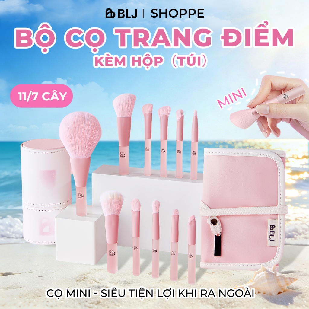 BLJ Bộ cọ trang điểm mini 11 chiếc size nhỏ màu hồng