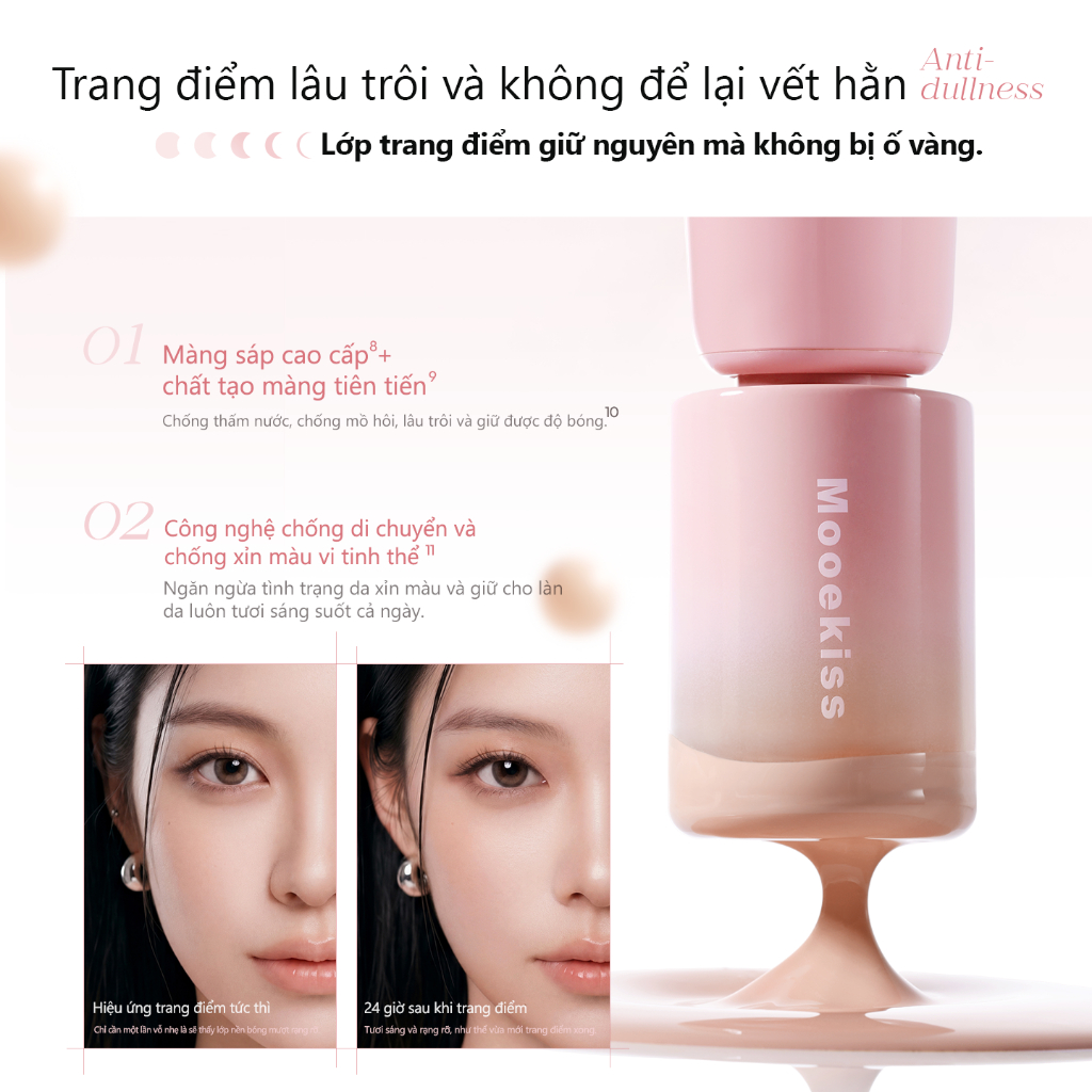 Kem Nền Mooekiss, Mịn Lì Lâu Trôi, Che Khuyết Điểm, Không Xuống Tông, Kiềm Dầu Dưỡng Ẩm