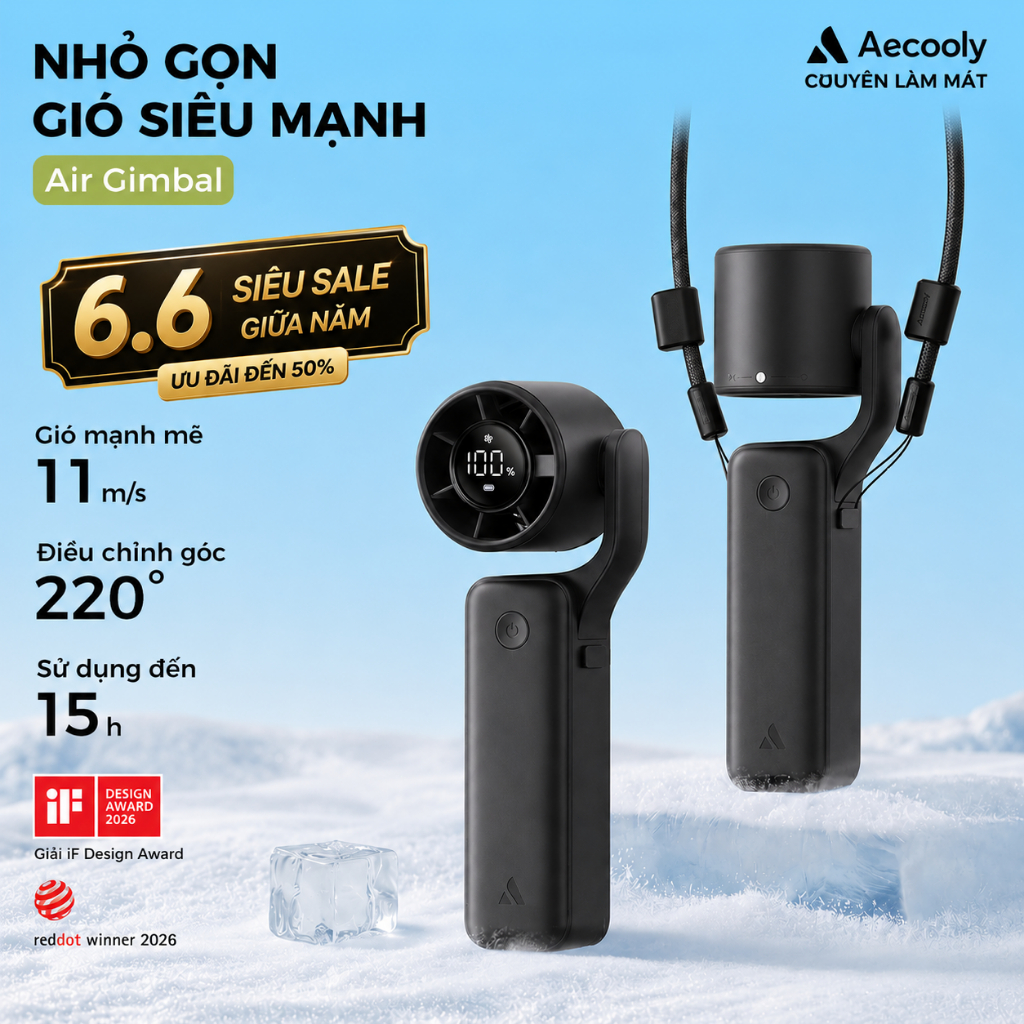 Quạt Cầm Tay Mini Aecooly AirGimbal Quạt cầm tay cầm tayQuạt ống khí Turbo mạnh mẽ丨quạt tích điện cầm tay Tốc độ cao 15000 vòng / phút, Thời gian làm mát tối đa 15 giờ, Thiết kế bỏ túi Mini 5 tốc độ Gió mạnh  Không chổi than Màn hình LED