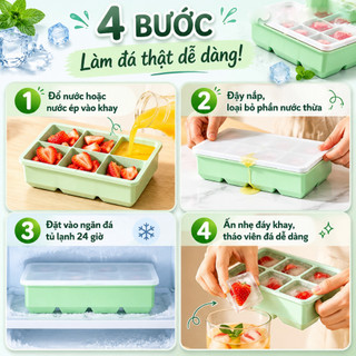 khuôn đá lớn khay đông silicone có nắp khay đá chất lượng cao cấp thực phẩm đá vuông lớn đông nhanh dễ lấy khuôn 4 ô 6 ô 8 ô 3 màu dùng gia đình quán cà phê