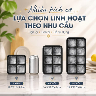 khuôn đá lớn khay đông silicone có nắp khay đá chất lượng cao cấp thực phẩm đá vuông lớn đông nhanh dễ lấy khuôn 4 ô 6 ô 8 ô 3 màu dùng gia đình quán cà phê