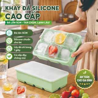 khuôn đá lớn khay đông silicone có nắp khay đá chất lượng cao cấp thực phẩm đá vuông lớn đông nhanh dễ lấy khuôn 4 ô 6 ô 8 ô 3 màu dùng gia đình quán cà phê