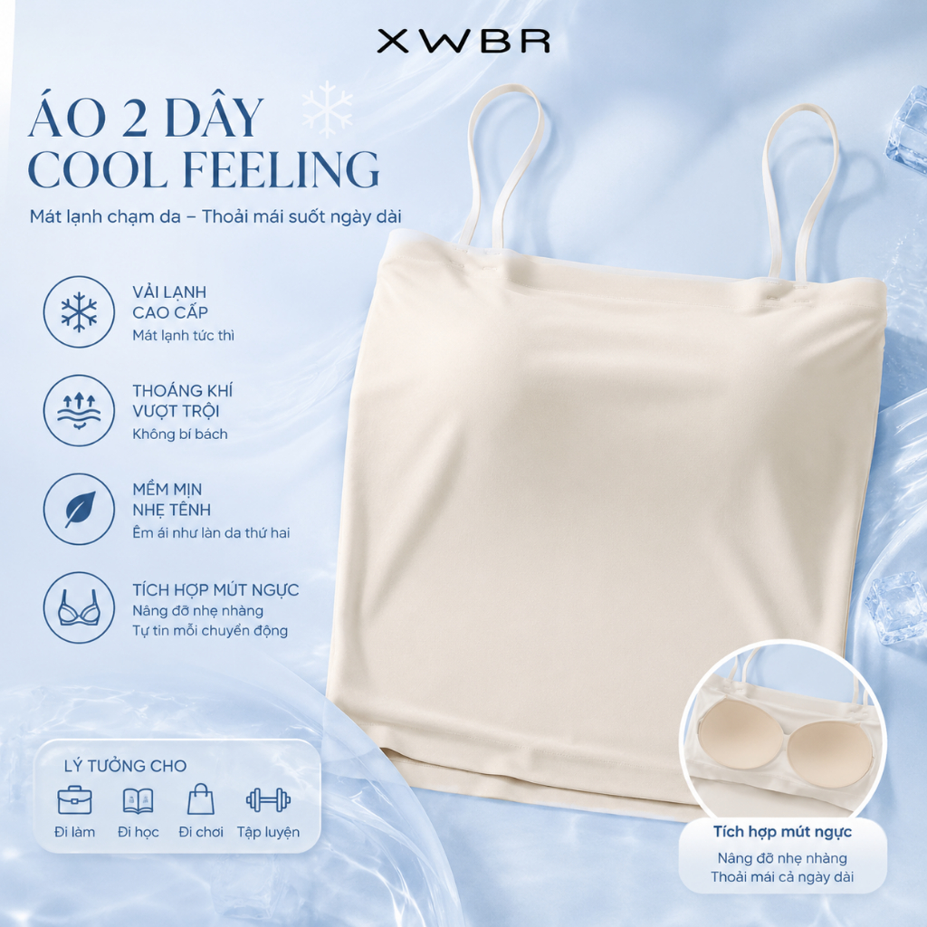 XWBR Áo hai dây lót ngực lụa mát không gọng, không vết, thoáng khô, dùng trong ngoài mùa hè