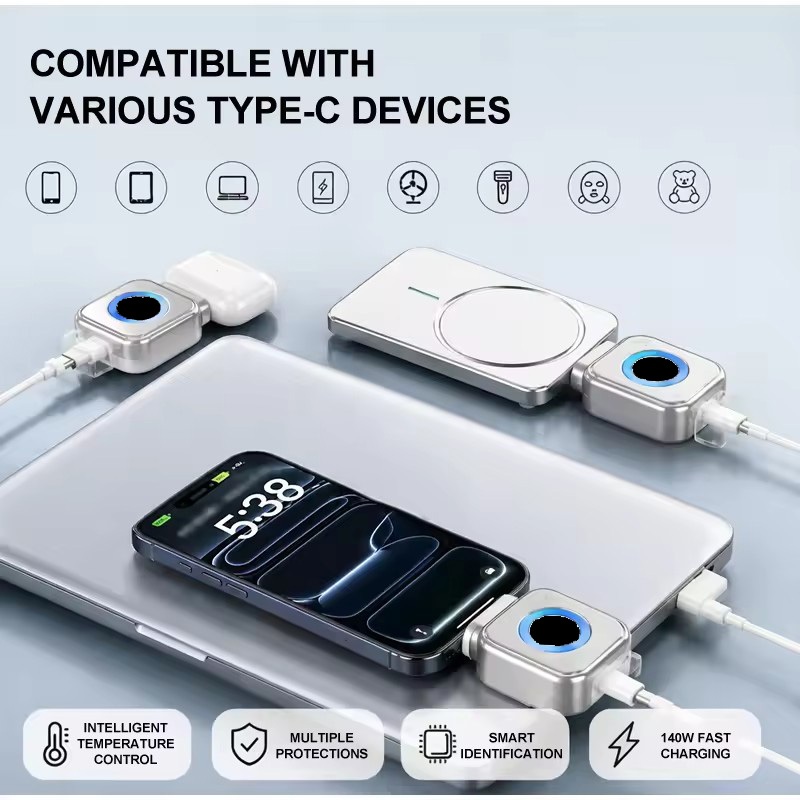 Bộ ngắt kết nối nguồn sạc nhanh ECILY 140W TYPEC Sạc đầy đủ Bộ tách bật tự động cho máy tính bảng điện thoại di động