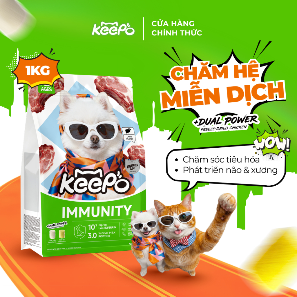 Thức ăn cho chó KEEPO K4 Gói 1KG chăm sóc tiêu hóa, DHA & vitamin D3 phát triển não và xương