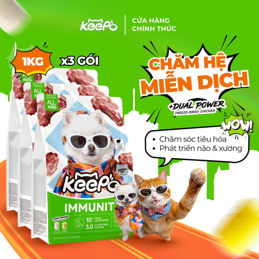Thức ăn cho chó KEEPO K4 Combo 3 Gói 1KG chăm sóc tiêu hóa, DHA & vitamin D3 phát triển não và xương